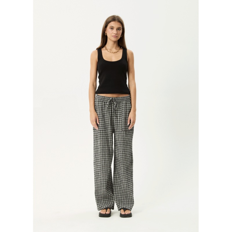 AFENDS Womens Asta – Seersucker Wide Leg Pant – Steel Check