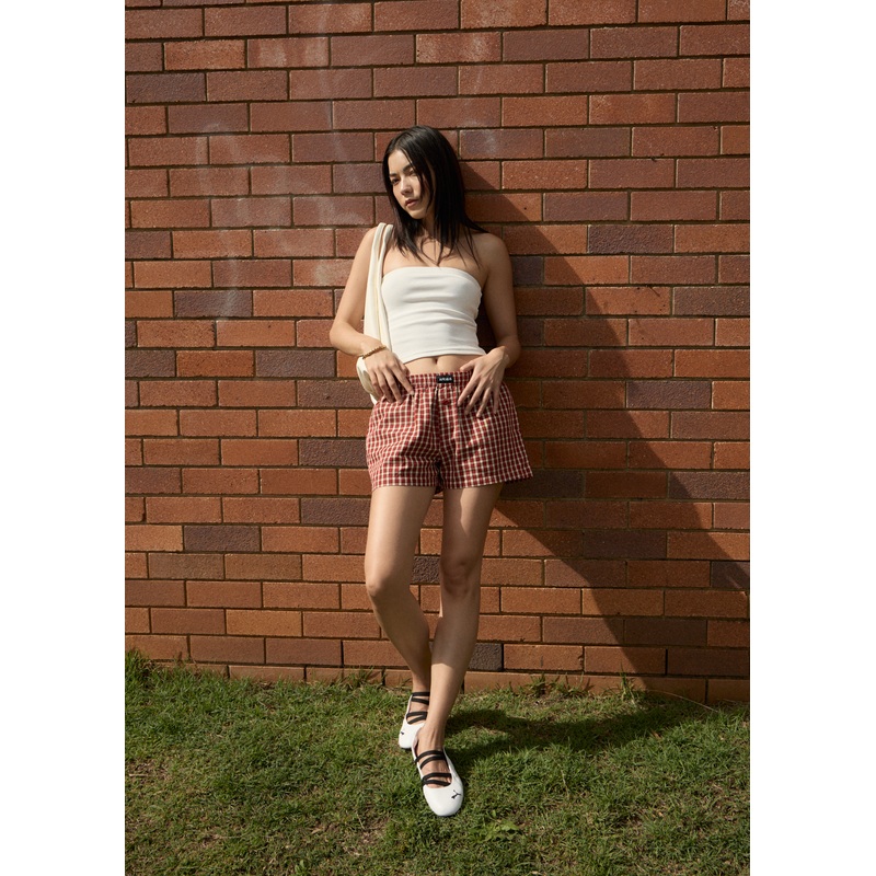 AFENDS Womens Austin – Check Boxer Short – Red Rum