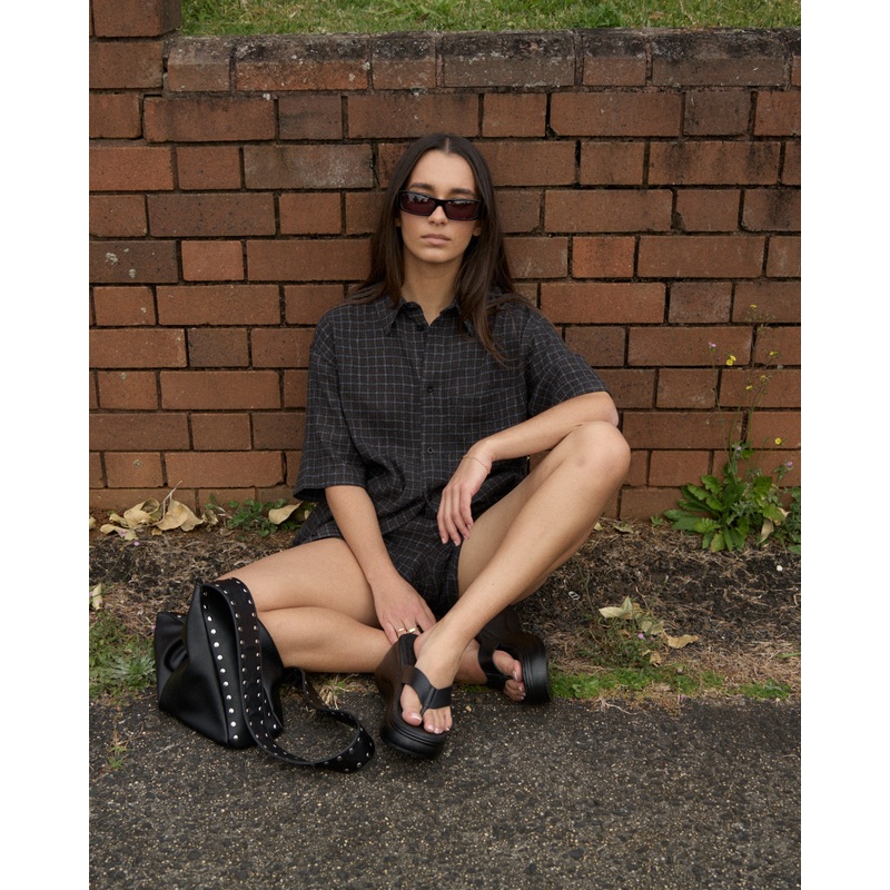 AFENDS Womens Dusk – Seersucker Boxer Short – Black Check