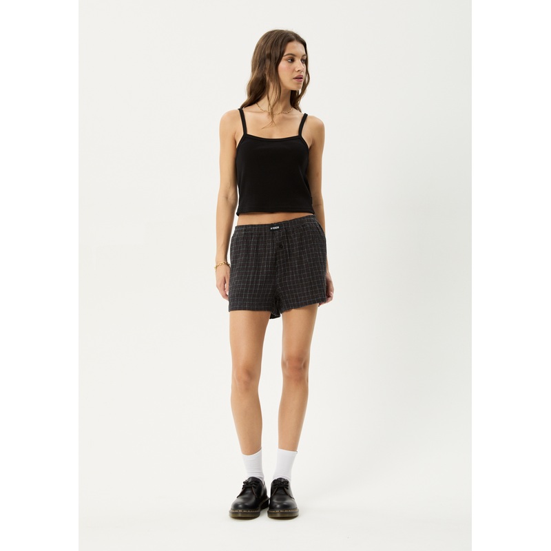 AFENDS Womens Dusk – Seersucker Boxer Short – Black Check