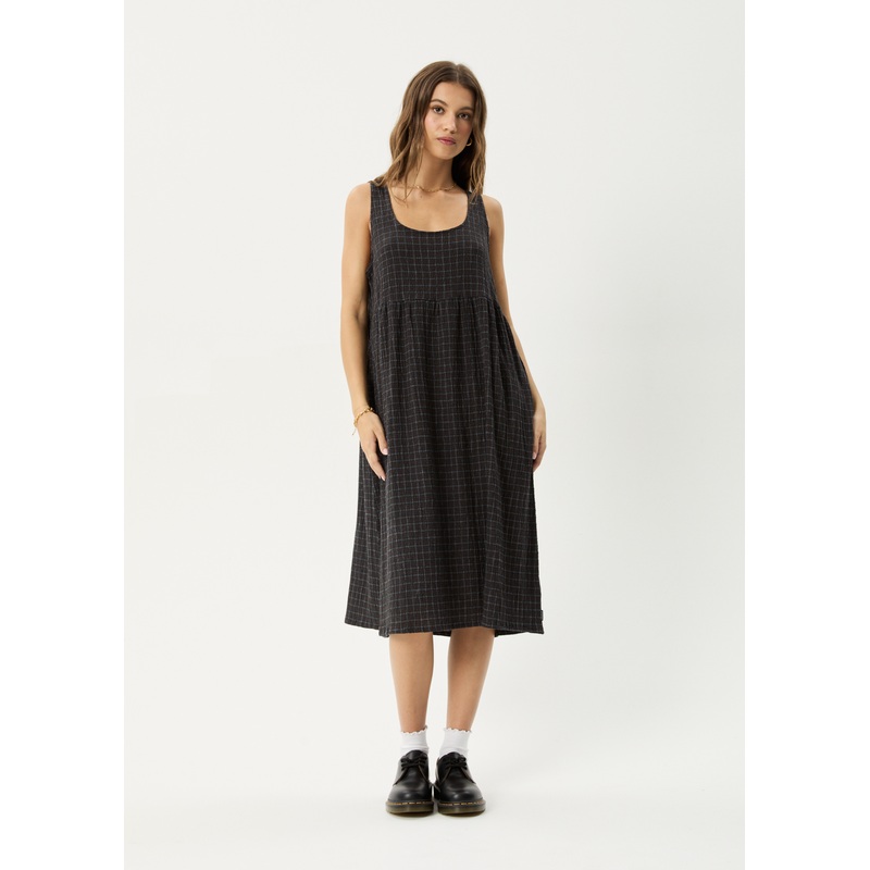 AFENDS Womens Dusk – Seersucker Check Midi Dress – Black Check