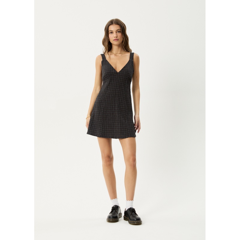 AFENDS Womens Dusk – Seersucker Check Mini Dress – Black Check