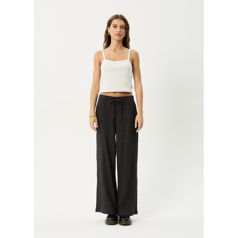 AFENDS Womens Dusk – Seersucker Check Pant – Black Check