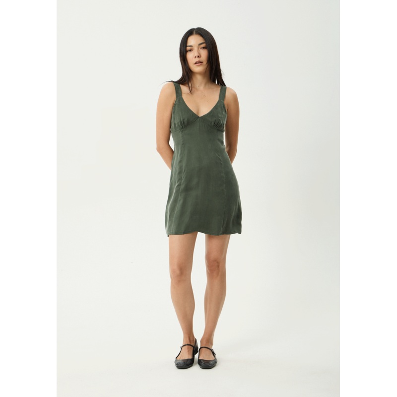 AFENDS Womens Gerry – Cupro Mini Dress – Deep Green