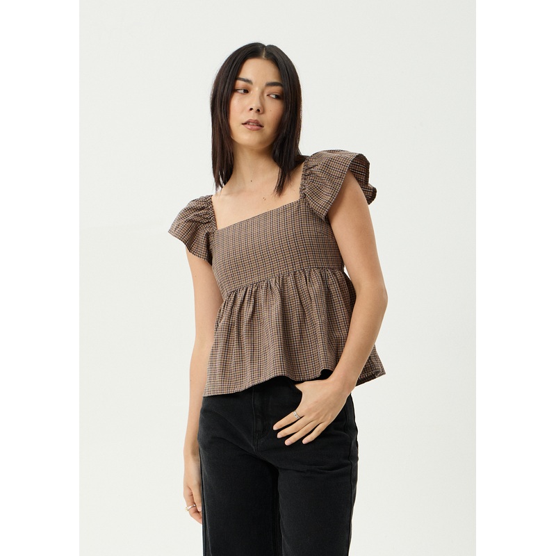 AFENDS Womens Hometown – Check Top – Coffee
