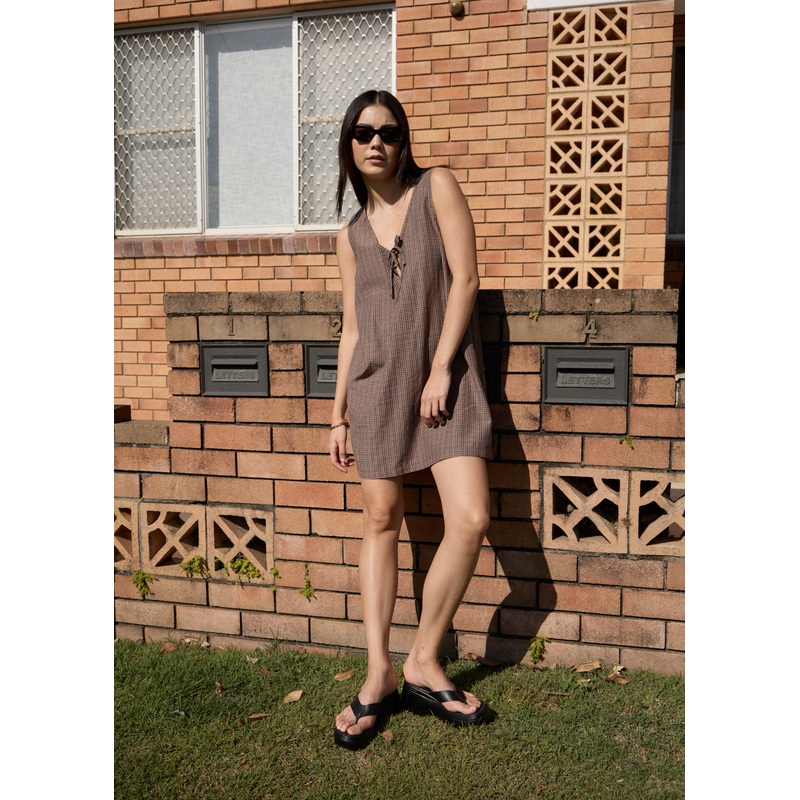 AFENDS Womens Hometown Michi – Mini Dress – Coffee