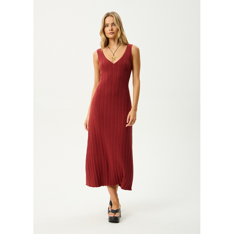 AFENDS Womens Iris – Knit Midi Dress – Red Rum