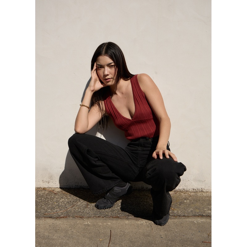 AFENDS Womens Iris – Knit Top – Red Rum