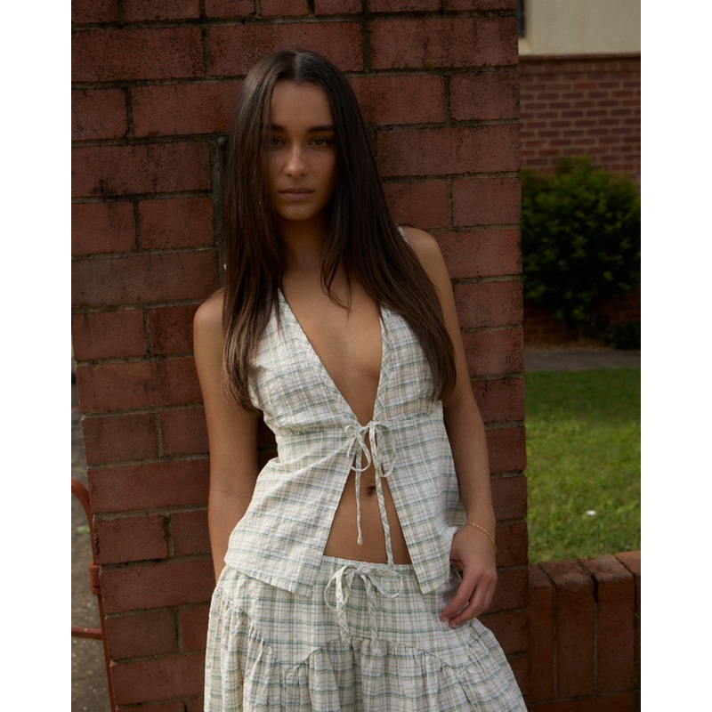 AFENDS Womens Legacy – Seersucker Sleeveless Top – Boa Check