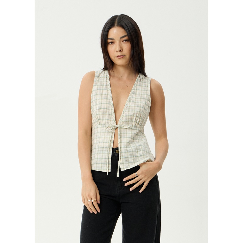 AFENDS Womens Legacy – Seersucker Sleeveless Top – Boa Check