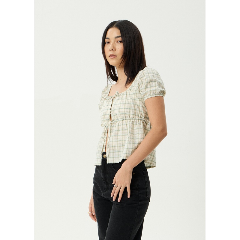 AFENDS Womens Legacy – Seersucker Tie Front Top – Boa Check