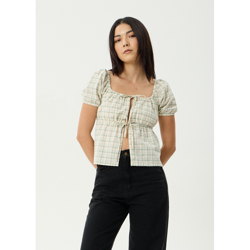 AFENDS Womens Legacy – Seersucker Tie Front Top – Boa Check
