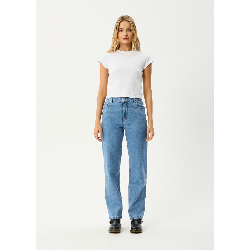 AFENDS Womens Leila – Straight Leg Jean – Worn Blue