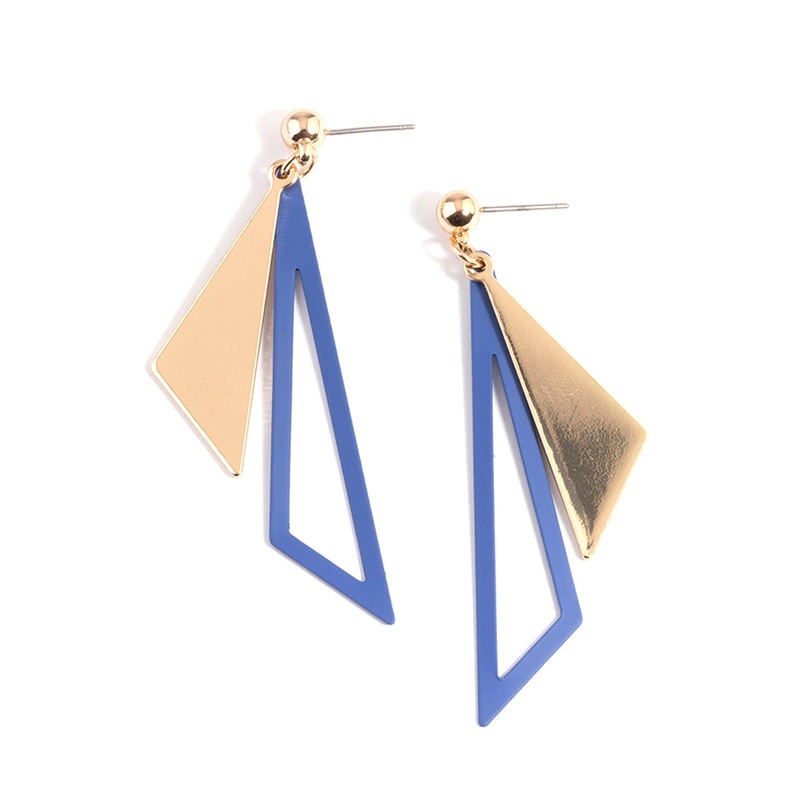 Blue Layered Triangle Drop Earrings