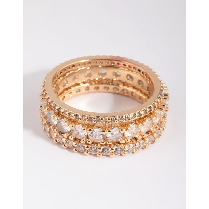Gold Cubic Zirconia Triple Band Ring