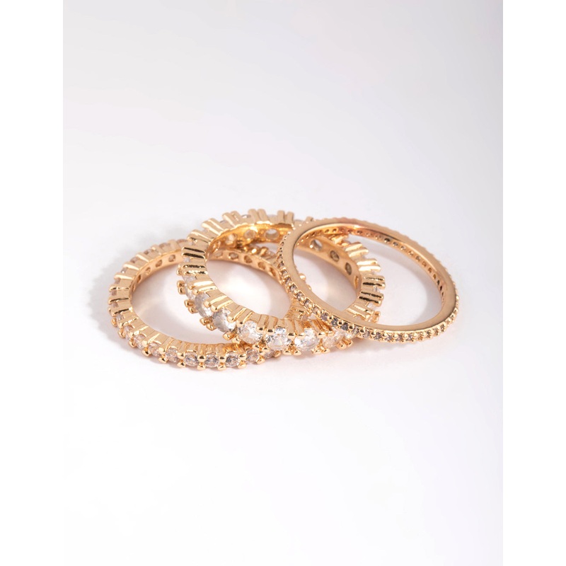 Gold Cubic Zirconia Triple Band Ring
