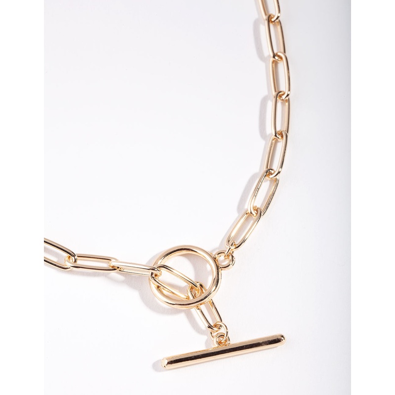 Gold Long Link Bar Necklace