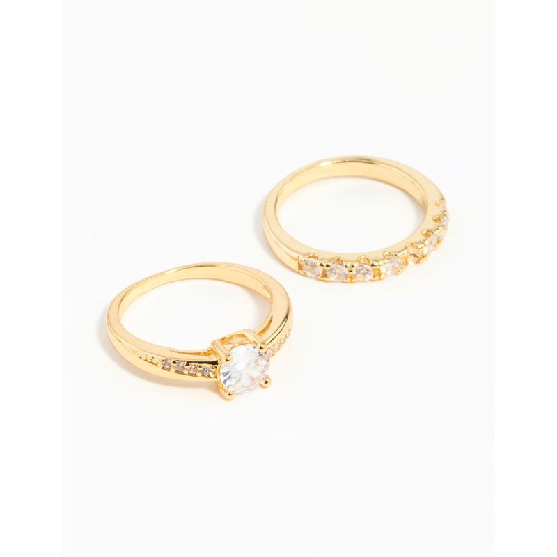 Gold Plated Cubic Zirconia Engaement Ring Set