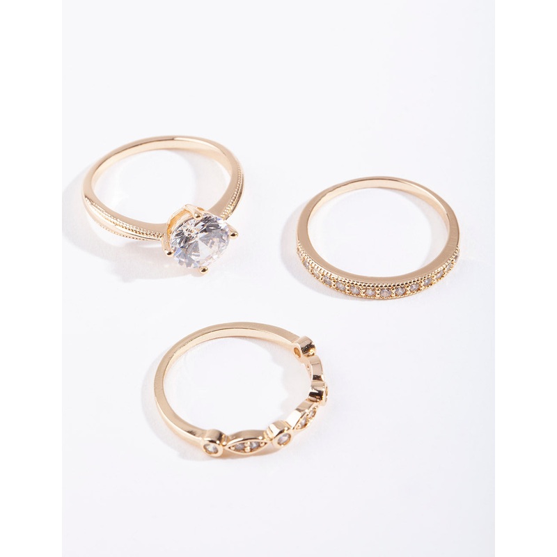 Gold Round Cubic Zirconia Ring Stack
