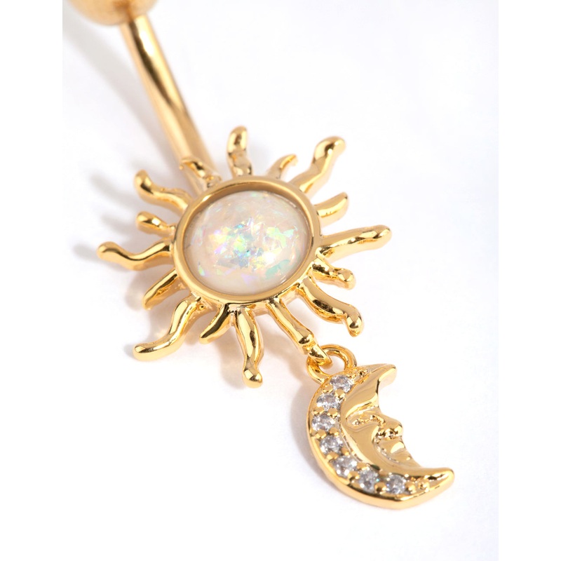 Gold Surgical Steel Sun & Moon Belly Bar