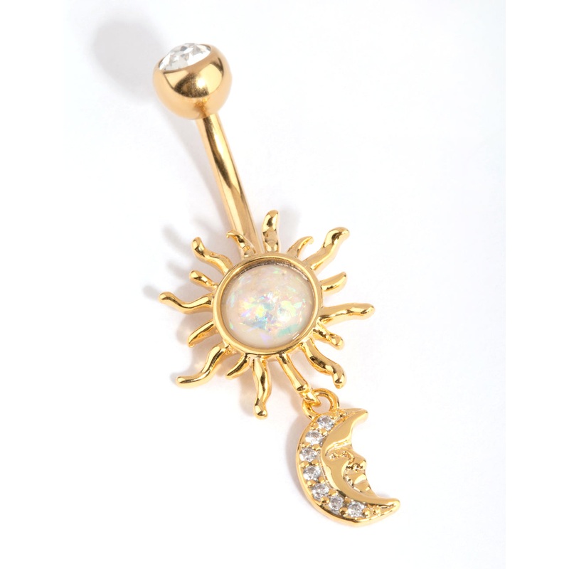 Gold Surgical Steel Sun & Moon Belly Bar