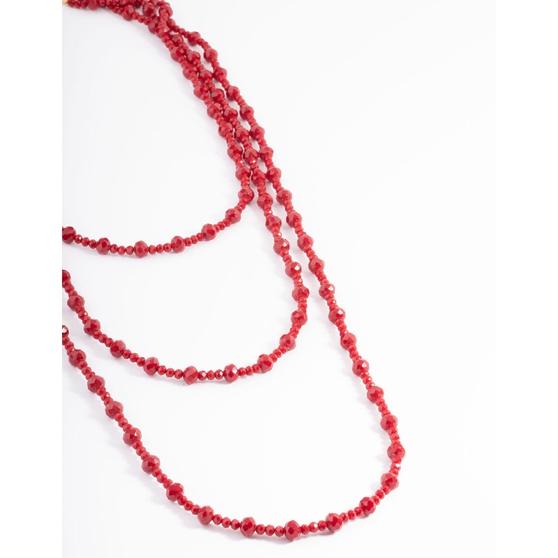 Red Three Row Bead & Facet Necklace