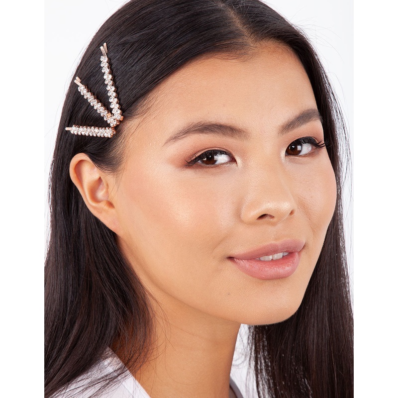 Rose Gold Diamante Zig Zag Pin Set