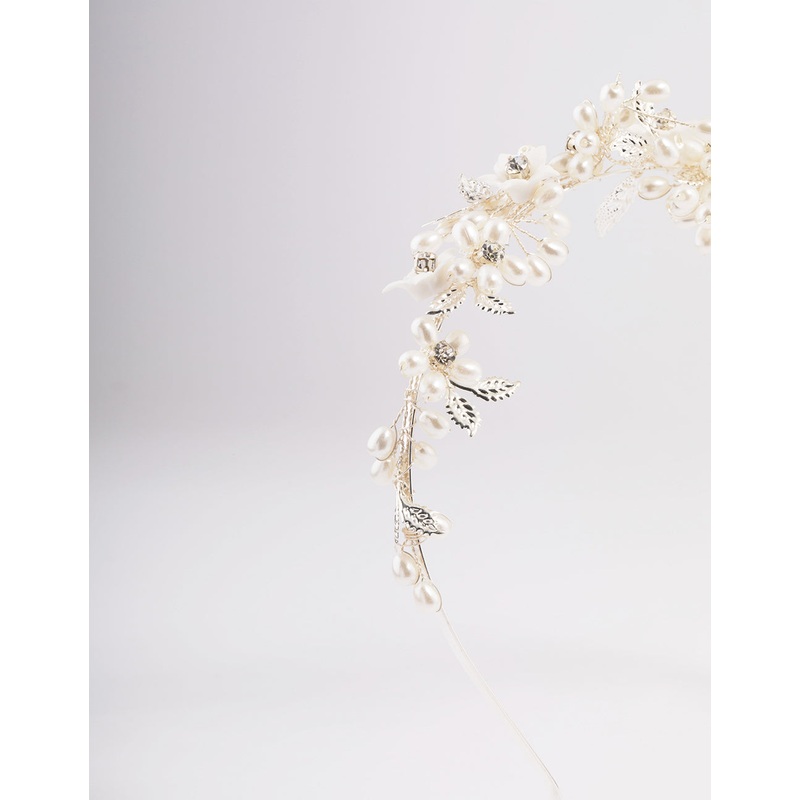 Silver Flower & Leaf Vine Headband