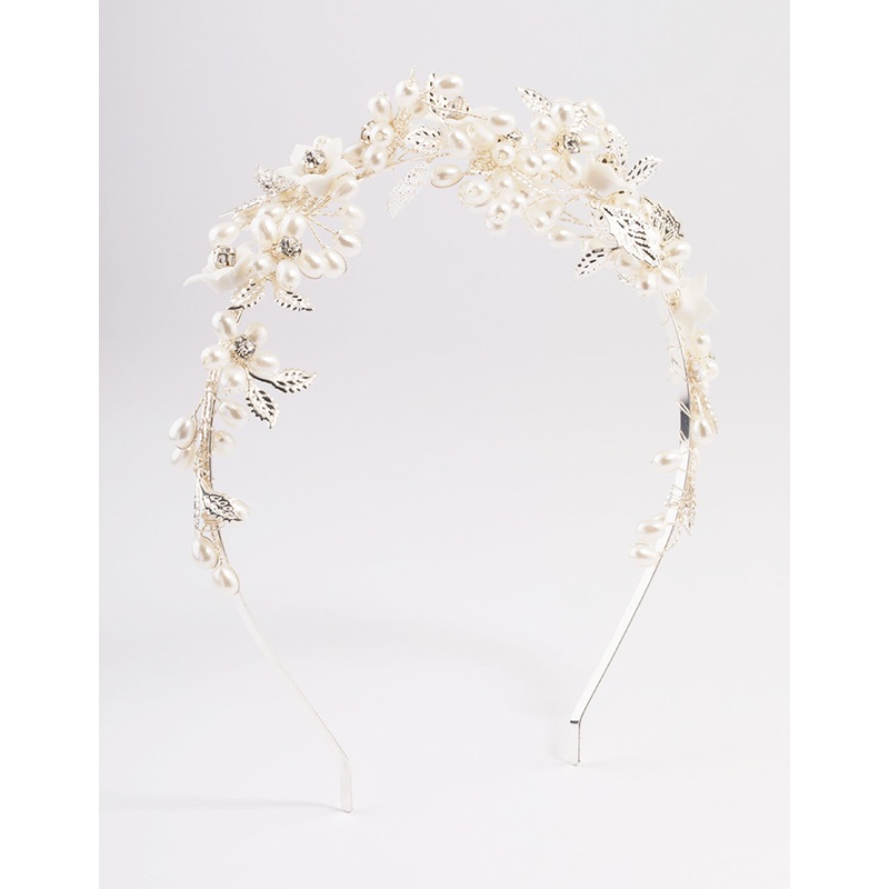 Silver Flower & Leaf Vine Headband