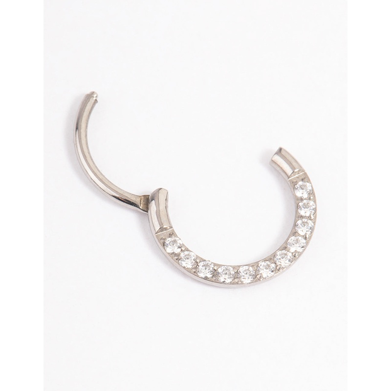 Titanium Cubic Zirconia Clicker Earring 7mm