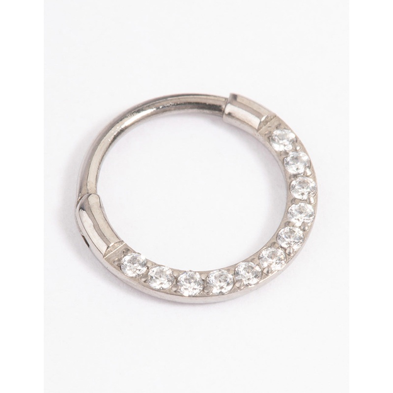 Titanium Cubic Zirconia Clicker Earring 7mm