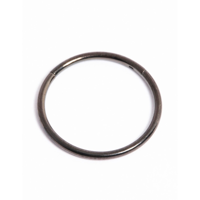 Black Coated Titanium Fine Band Hinged Clicker Ring