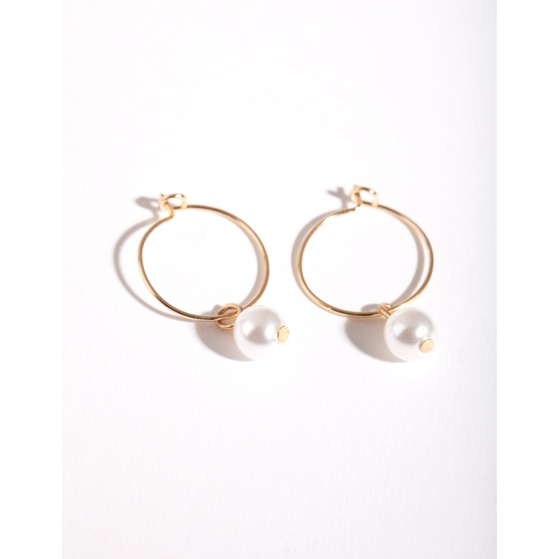 Gold 3mm Pearl Hoop Earrings|Onesize