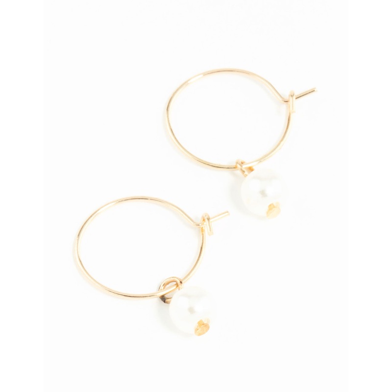 Gold 3mm Pearl Hoop Earrings|Onesize