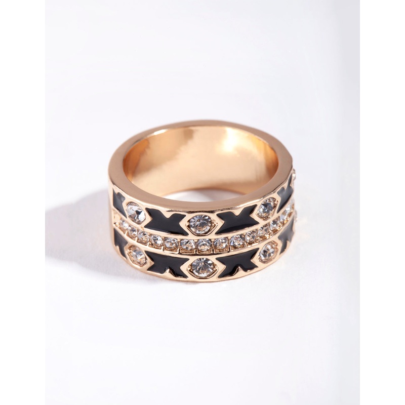 Gold Cross Enamel Diamante Ring