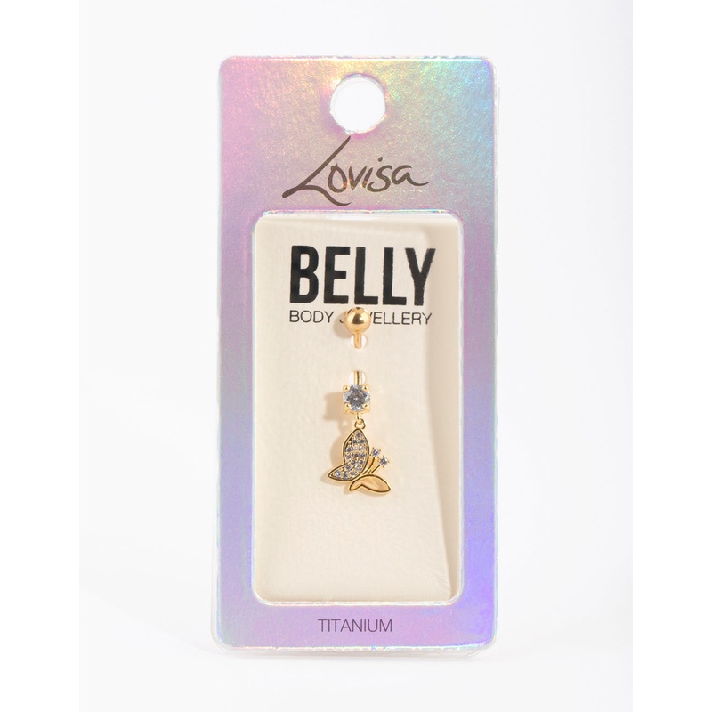 Gold Plated Titanium Butterfly Belly Bar