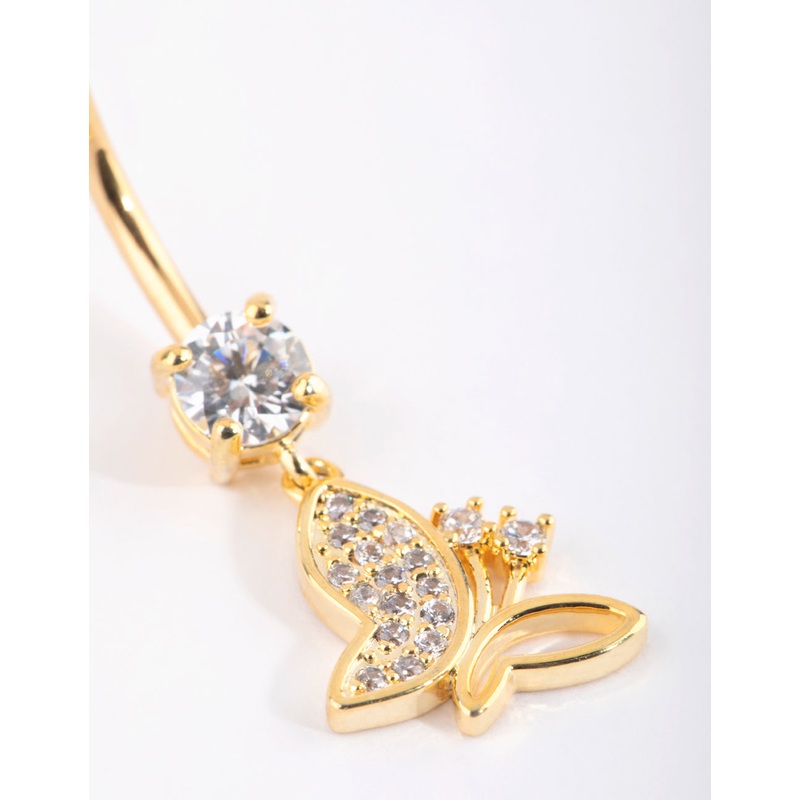 Gold Plated Titanium Butterfly Belly Bar