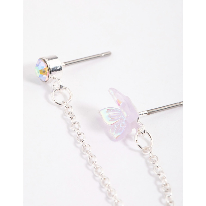Lilac Dainty Butterfly Chain Earrings