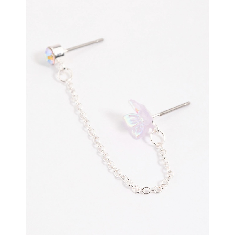 Lilac Dainty Butterfly Chain Earrings