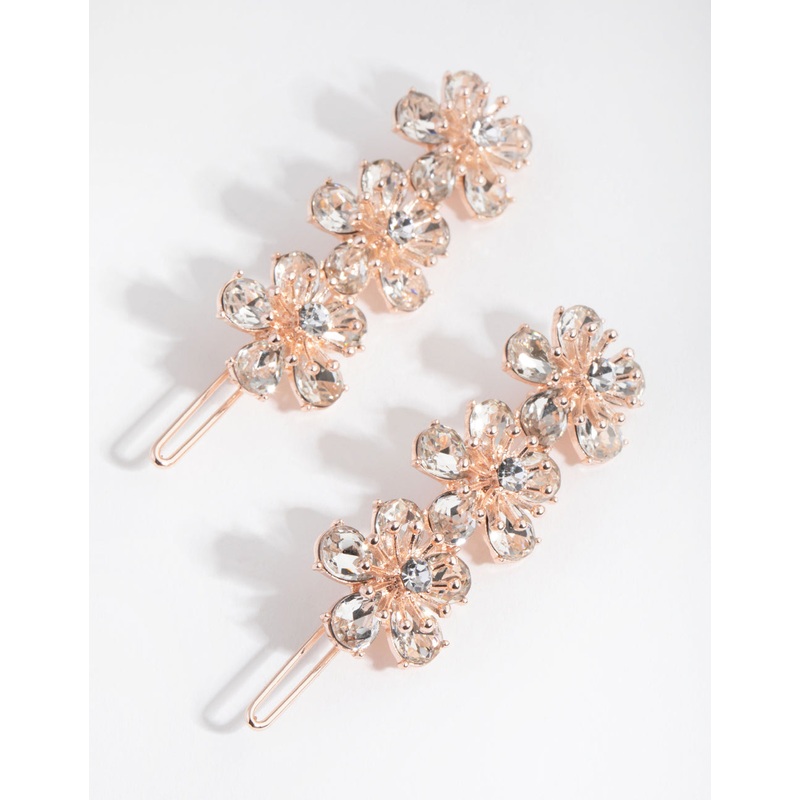 Rose Gold Diamante Trio Flower Pack Clip