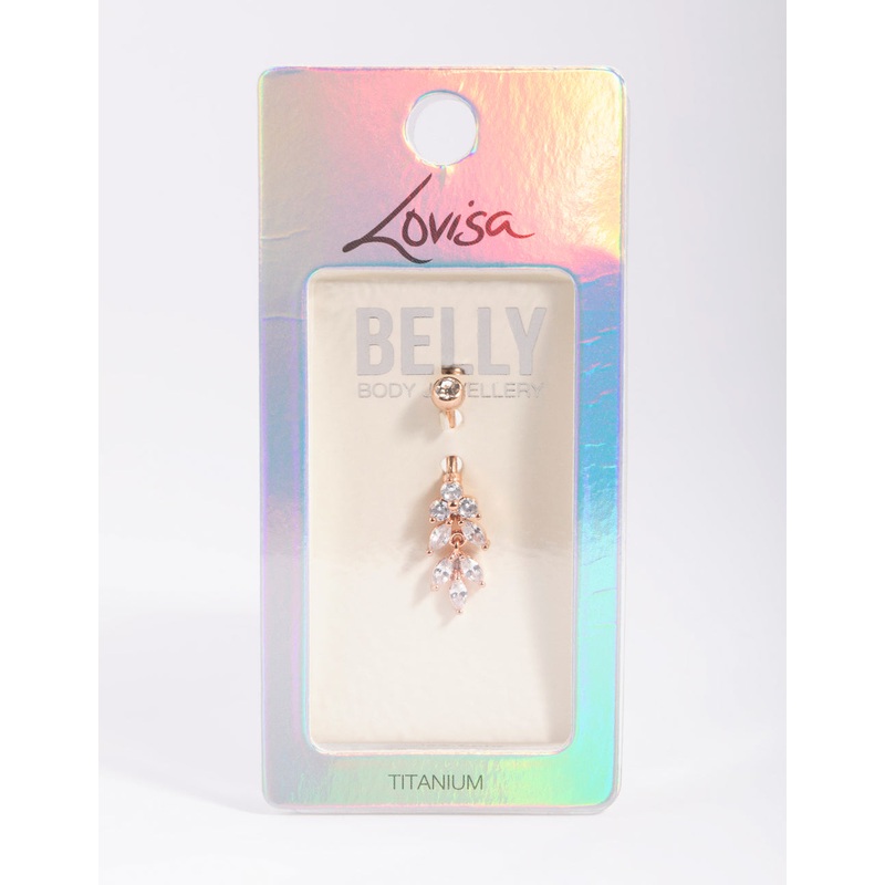 Rose Gold Plated Titanium Marquise Diamante Belly Bar