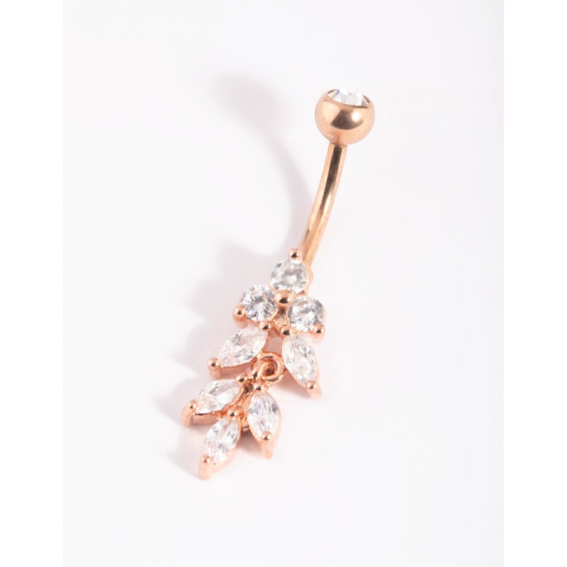 Rose Gold Plated Titanium Marquise Diamante Belly Bar