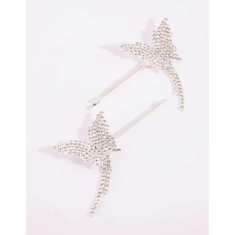 Silver Diamante Butterfly Drape Clip Set