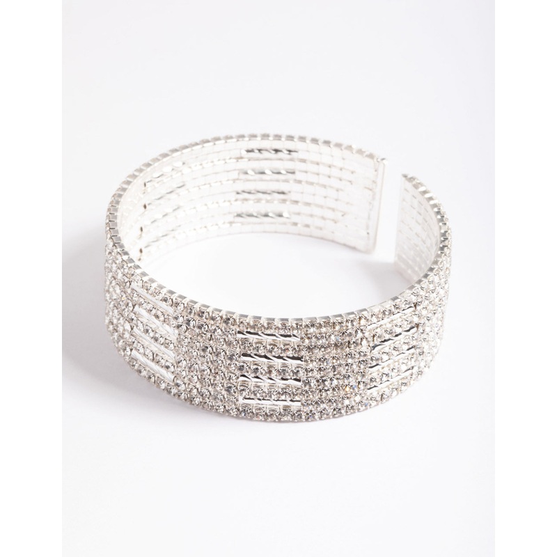Silver Spiky 4 Row Diamante Wrist Cuff
