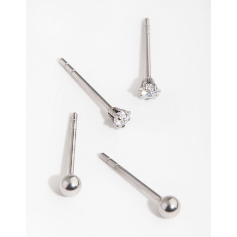 Surgical Steel Round Cubic Zirconia Claw Set Earrings