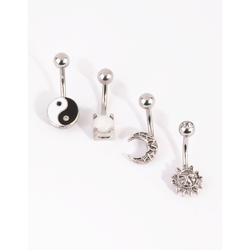 Surgical Steel Yin & Yang Belly Bar 4-Pack