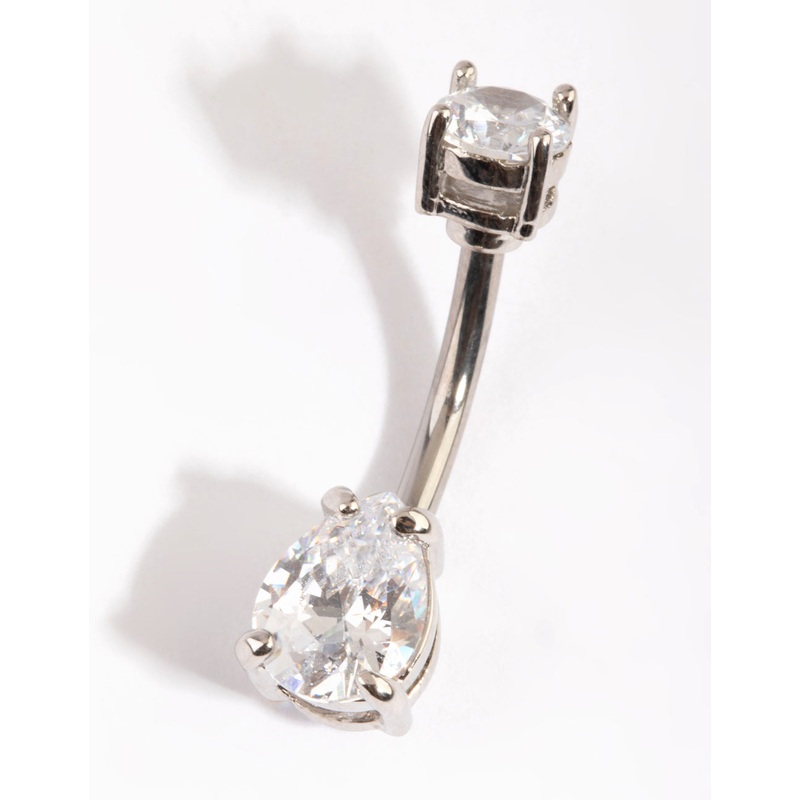 Titanium Pear Diamante Belly Bar