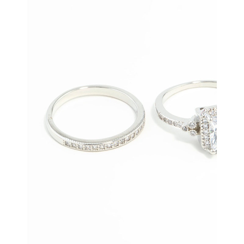 Cubic Zirconia Double Silver Engagement Ring