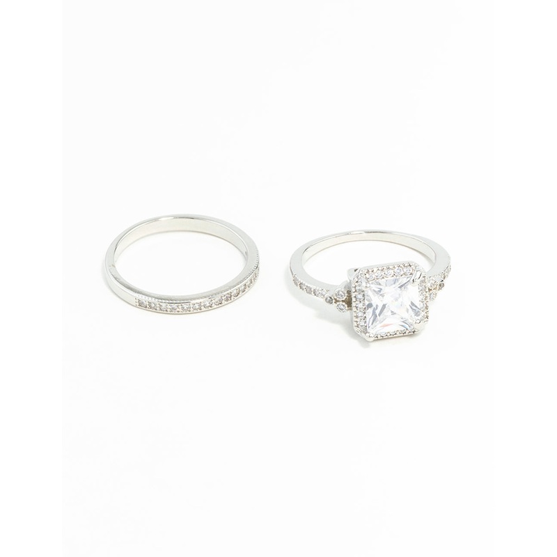 Cubic Zirconia Double Silver Engagement Ring