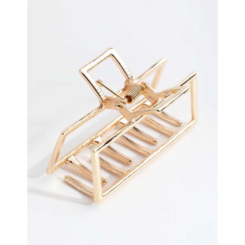 Gold Metal Rectangle Outline Claw Clip